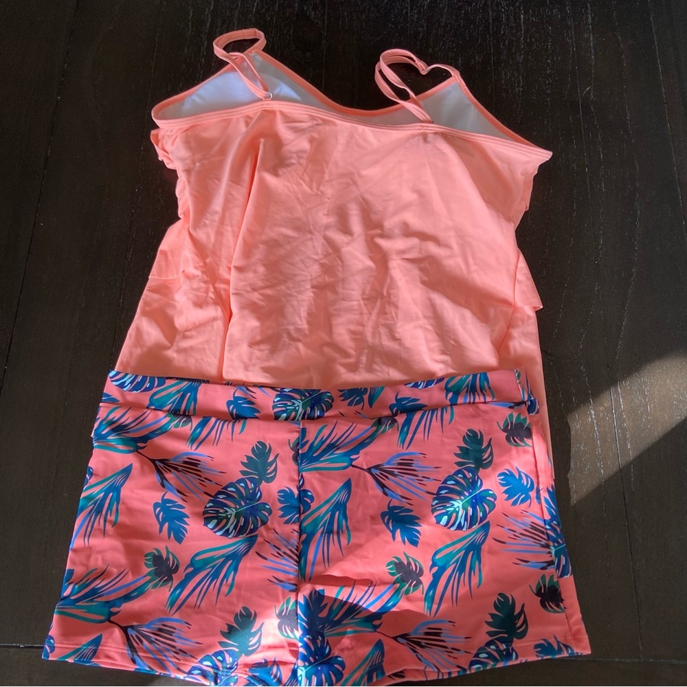 Women’s Two Piece Tankini Coral Tropical Boy Shorts Ruffle NWOT Plus Size 4XL - Picture 8 of 13